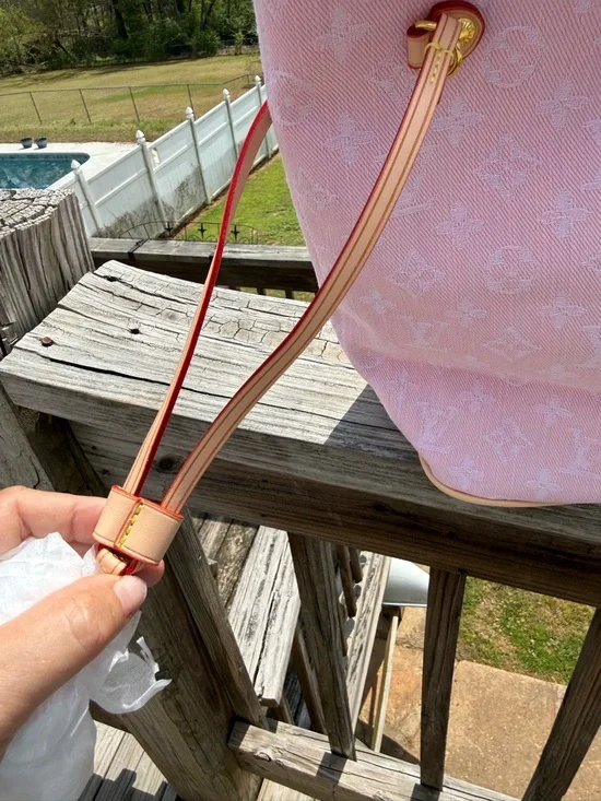 Fashion inspired Pink Canvas Tote Bag with Tan Trim - Picture 5 of 7